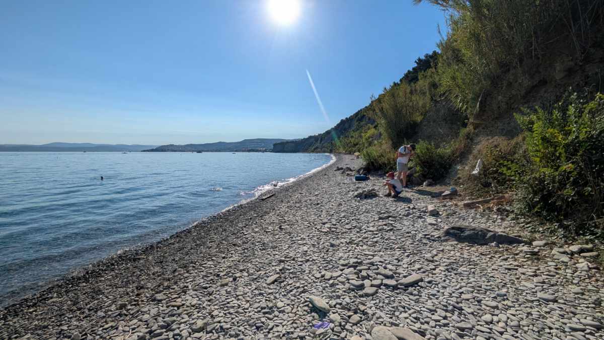 Bele Skale beach in Izola - view to Izola Town - 2026, Summer